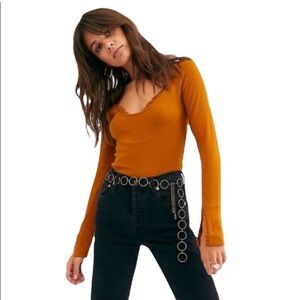 Free People Intimately Bit of Lace Long Sleeve Layering Top